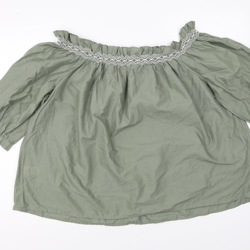 Marks and Spencer Womens Green Cotton Basic Blouse Size 10 Off the Shoulder