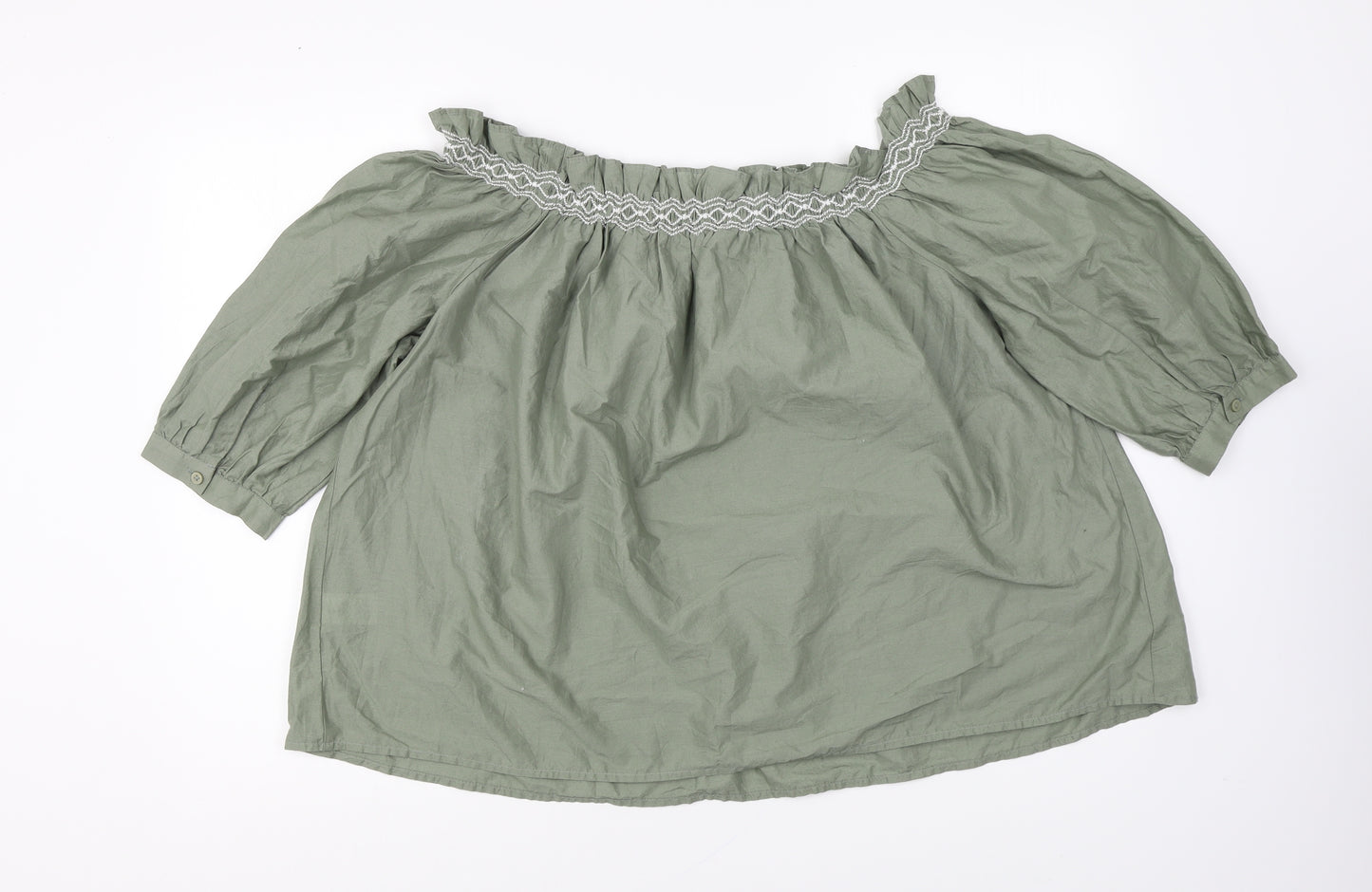 Marks and Spencer Womens Green Cotton Basic Blouse Size 10 Off the Shoulder