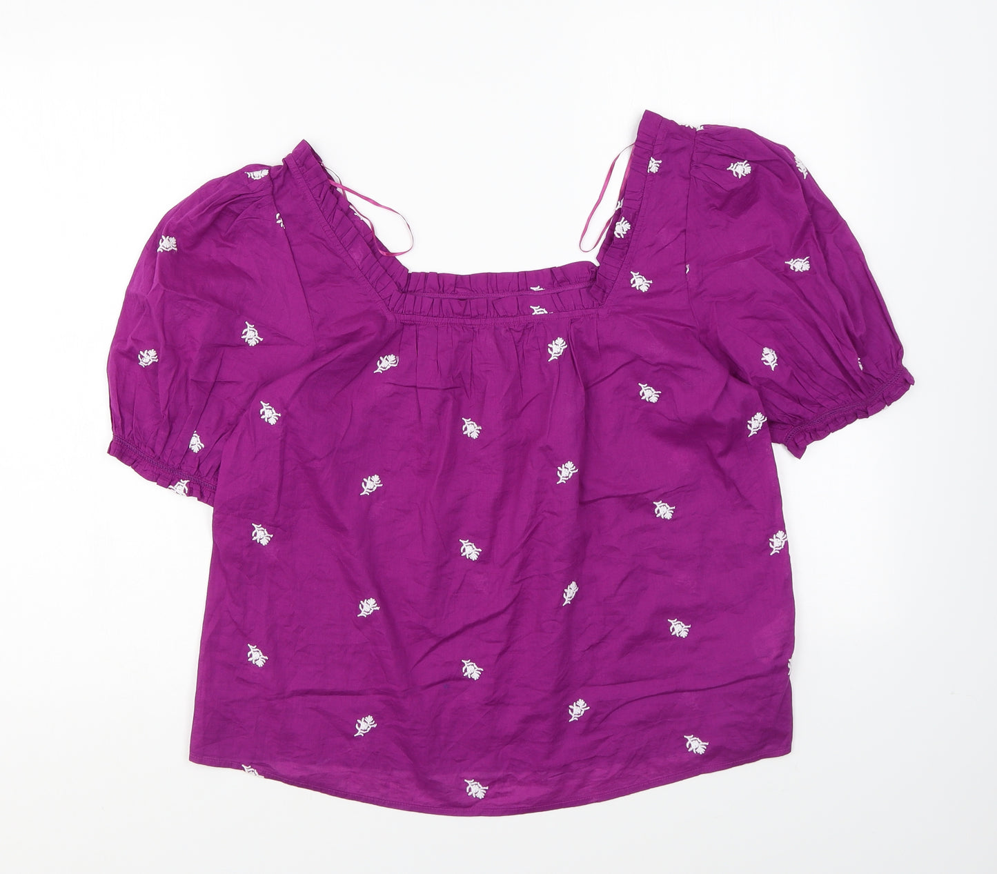 Per Una Womens Purple Geometric Cotton Basic Blouse Size 10 Square Neck