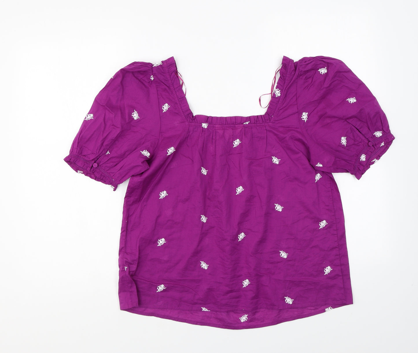 Per Una Womens Purple Geometric Cotton Basic Blouse Size 10 Square Neck