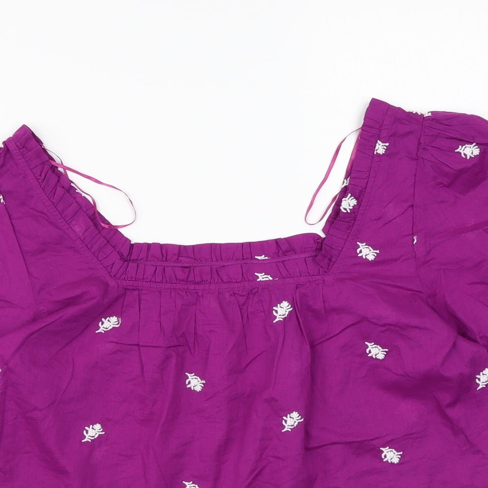 Per Una Womens Purple Geometric Cotton Basic Blouse Size 10 Square Neck
