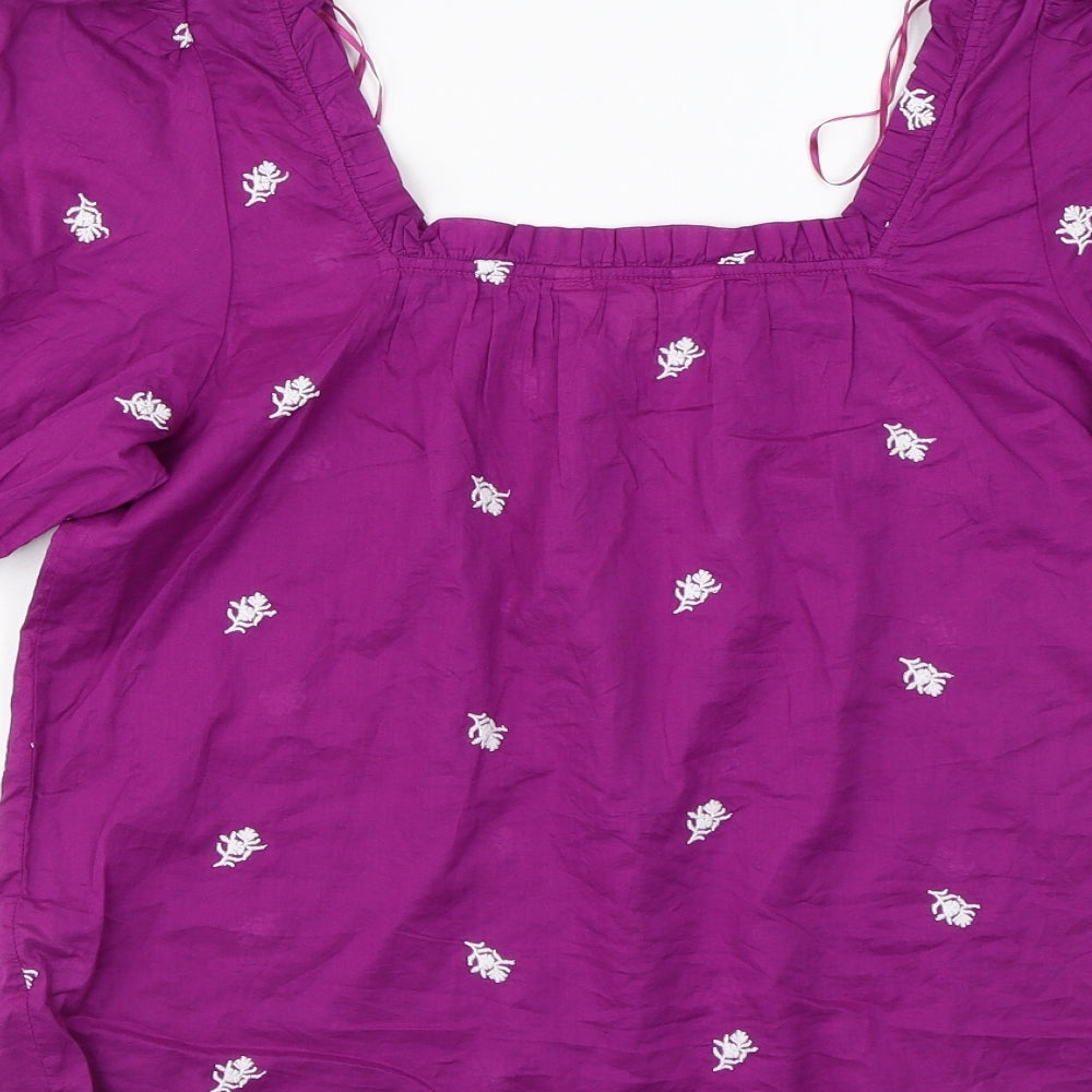 Per Una Womens Purple Geometric Cotton Basic Blouse Size 10 Square Neck