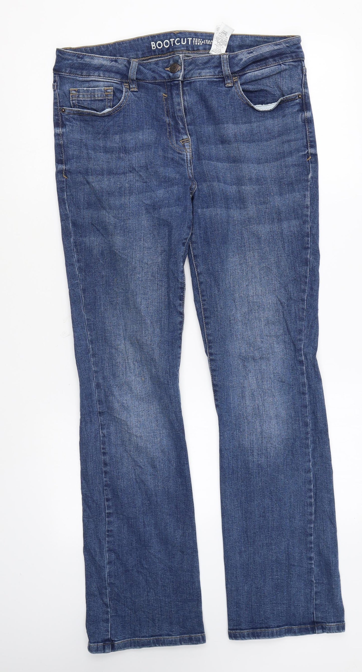 NEXT Womens Blue Cotton Bootcut Jeans Size 12 L28 in Regular Zip