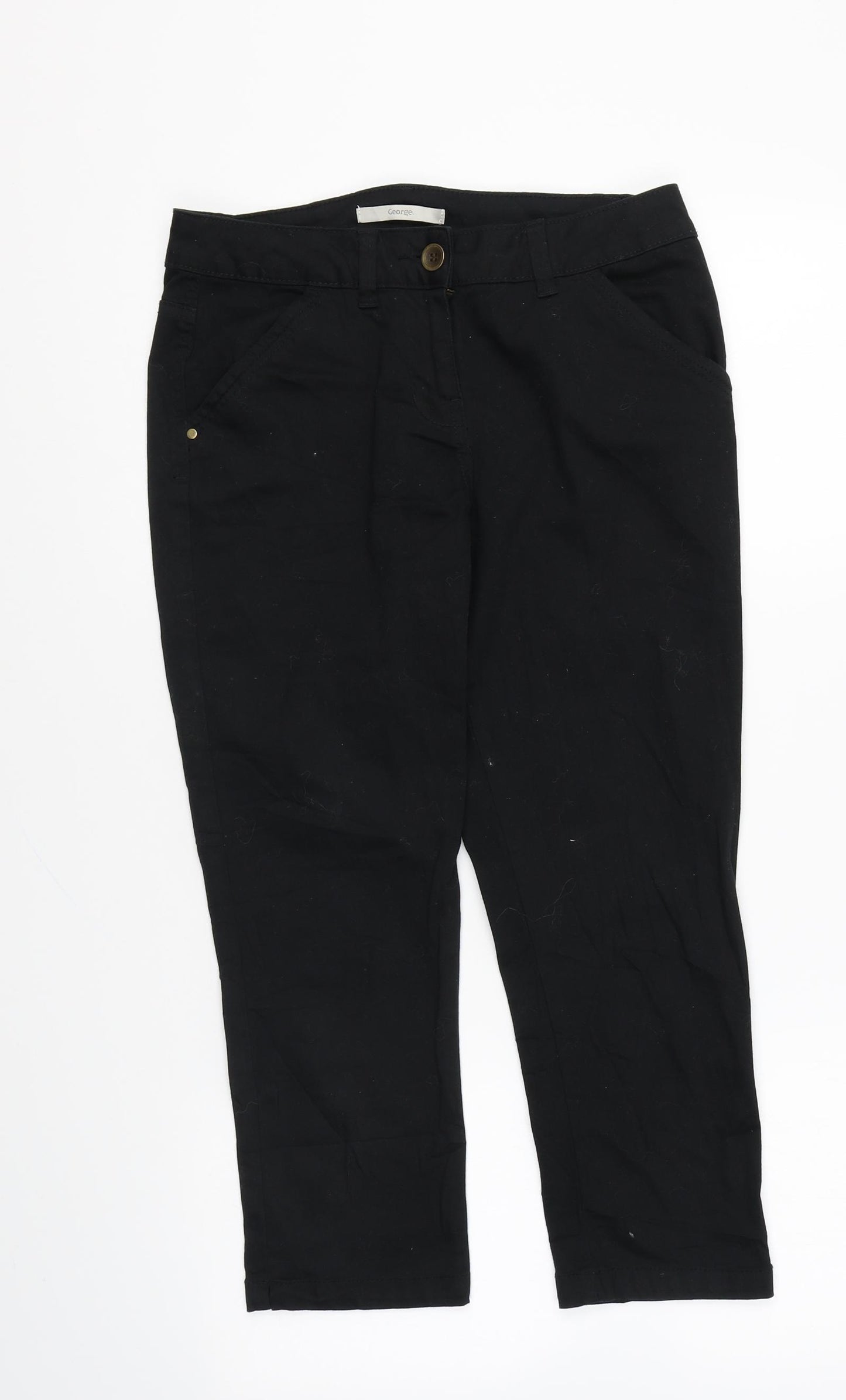 George Womens Black Cotton Cropped Jeans Size 8 L21 in Regular Zip