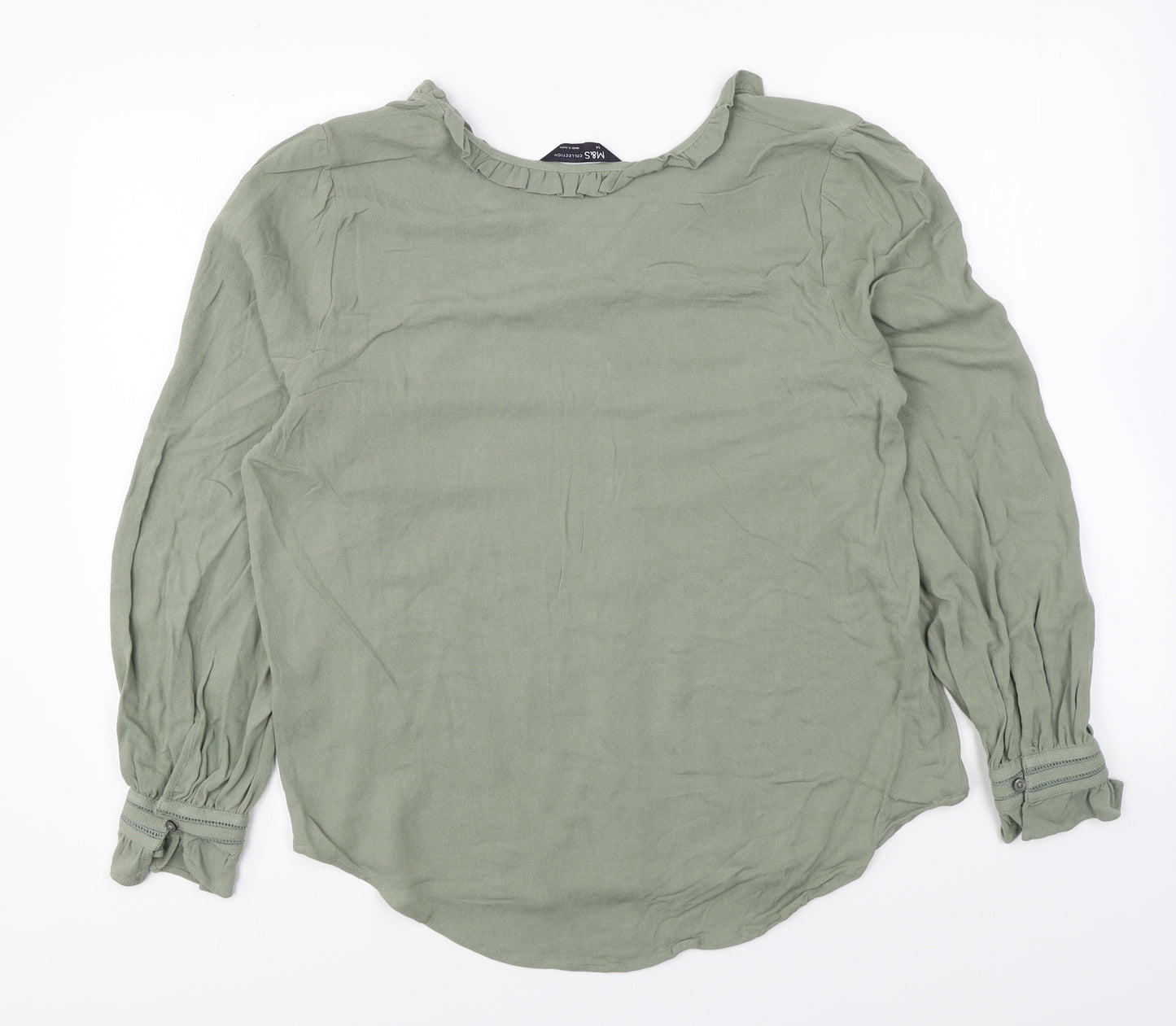 Marks and Spencer Womens Green Viscose Basic Button-Up Size 14 V-Neck