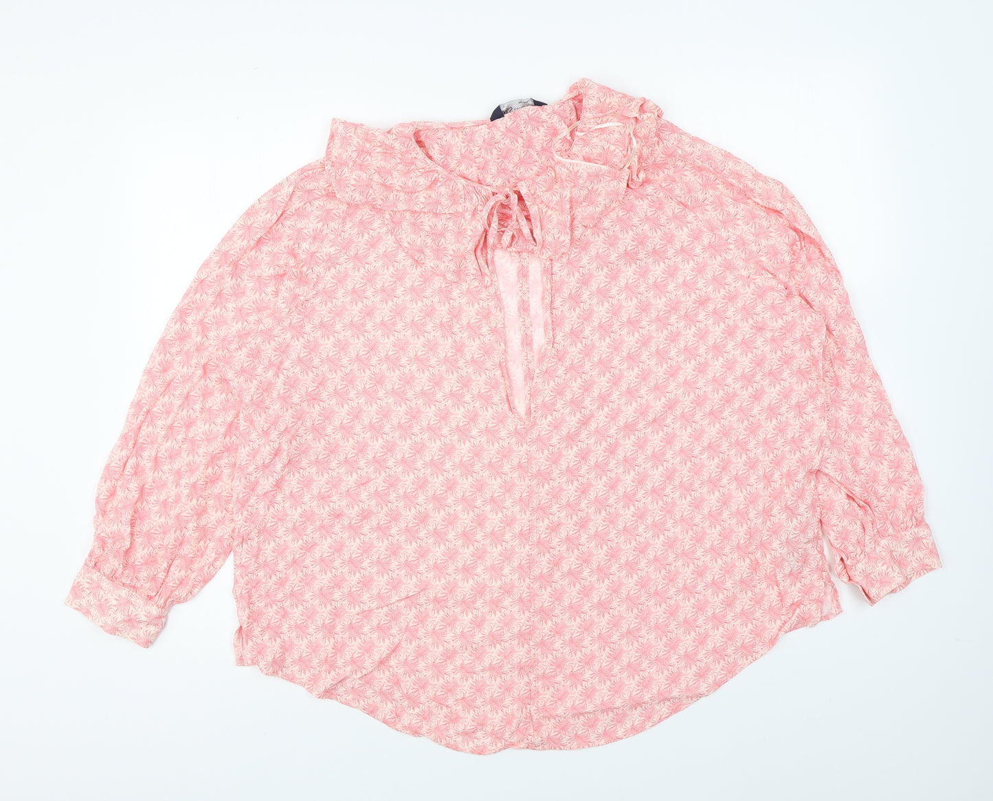 Marks and Spencer Womens Pink Geometric Viscose Basic Blouse Size 22 Round Neck