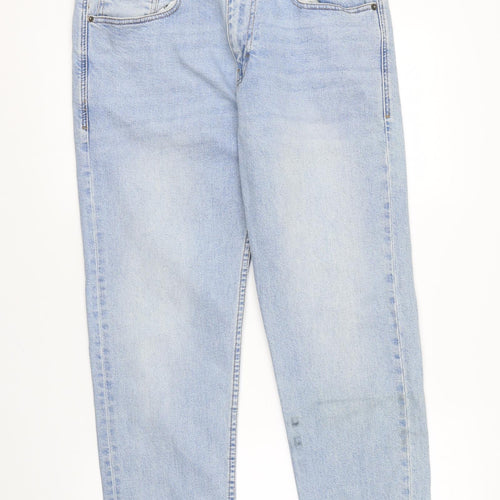 Zara Womens Blue Cotton Straight Jeans Size 16 L28 in Regular Zip