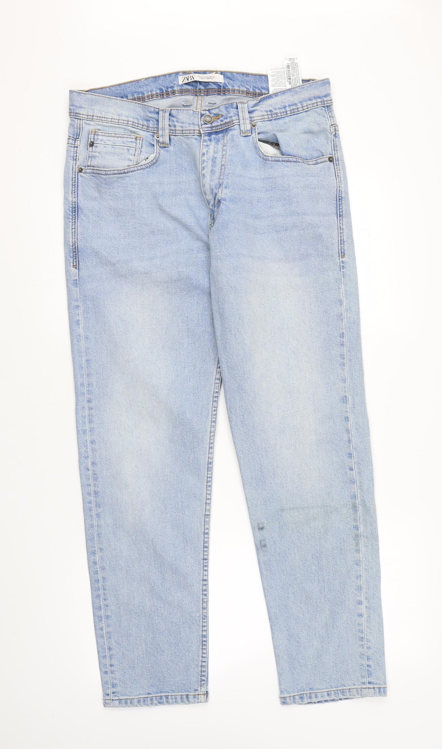 Zara Womens Blue Cotton Straight Jeans Size 16 L28 in Regular Zip