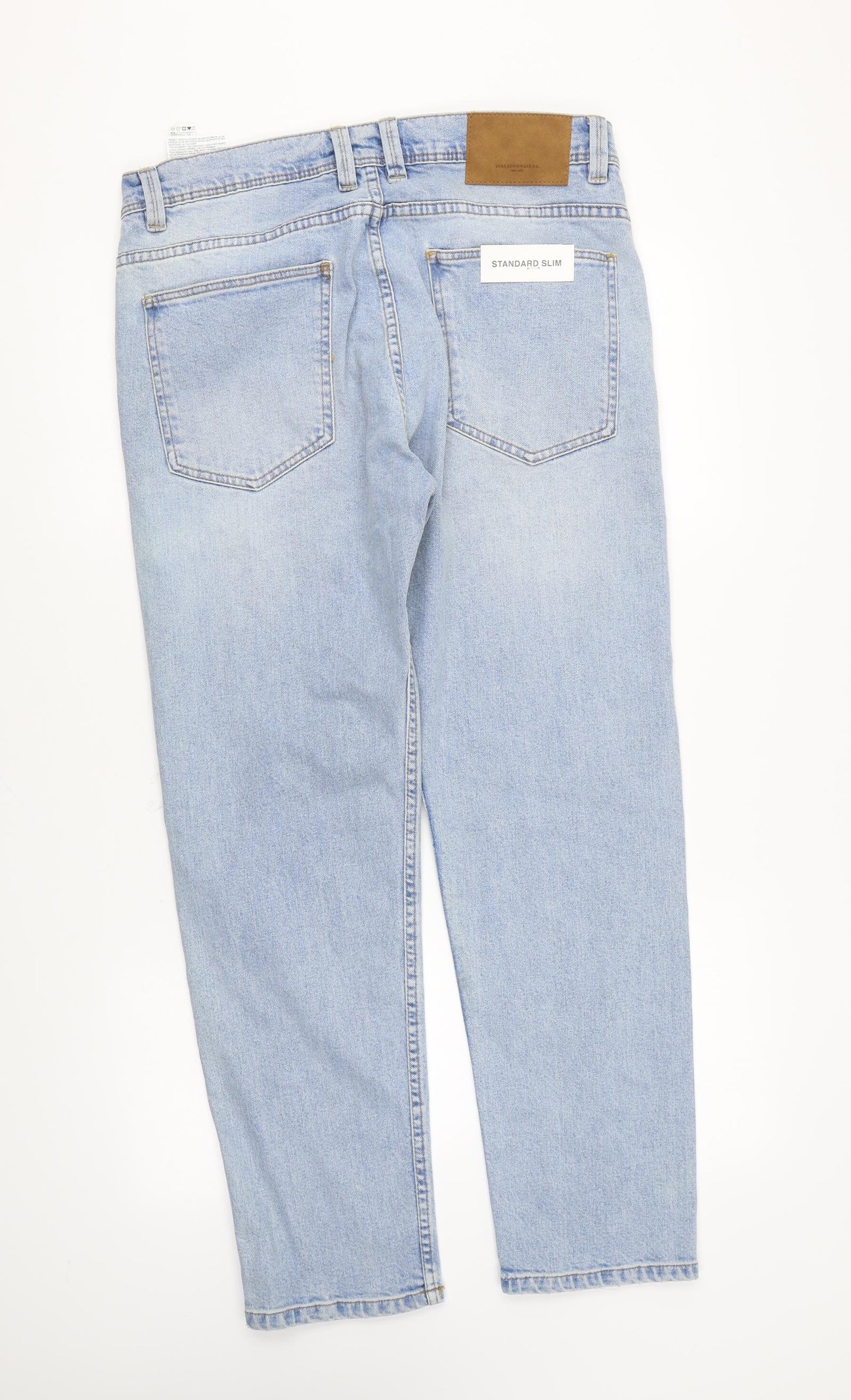 Zara Womens Blue Cotton Straight Jeans Size 16 L28 in Regular Zip