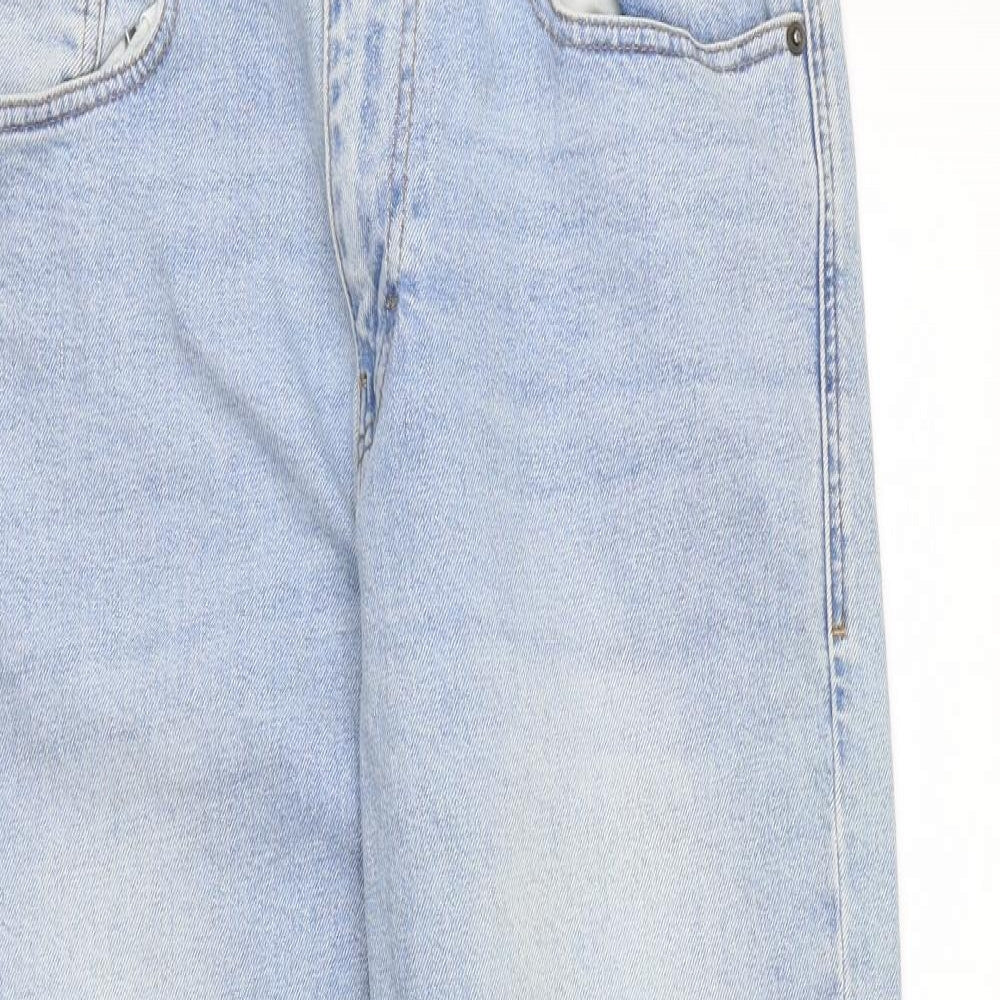 Zara Womens Blue Cotton Straight Jeans Size 16 L28 in Regular Zip