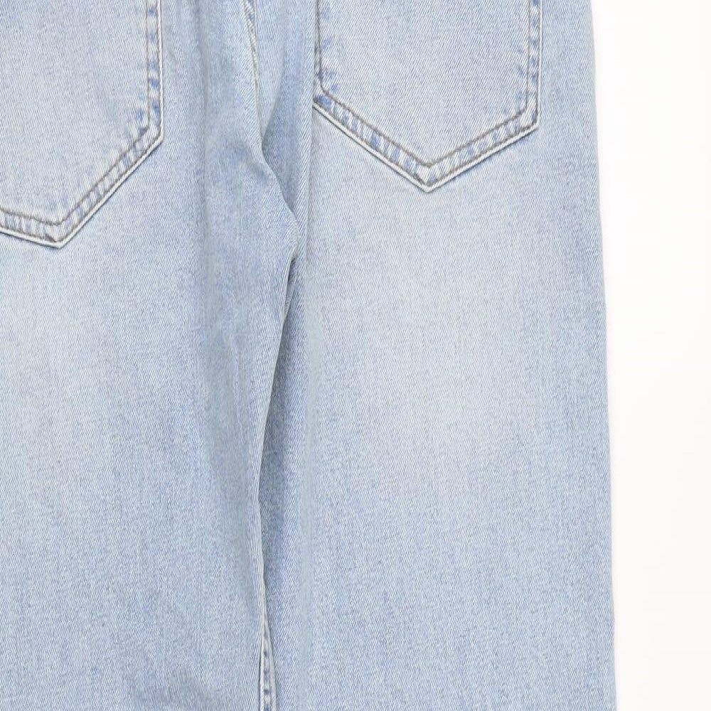 Zara Womens Blue Cotton Straight Jeans Size 16 L28 in Regular Zip