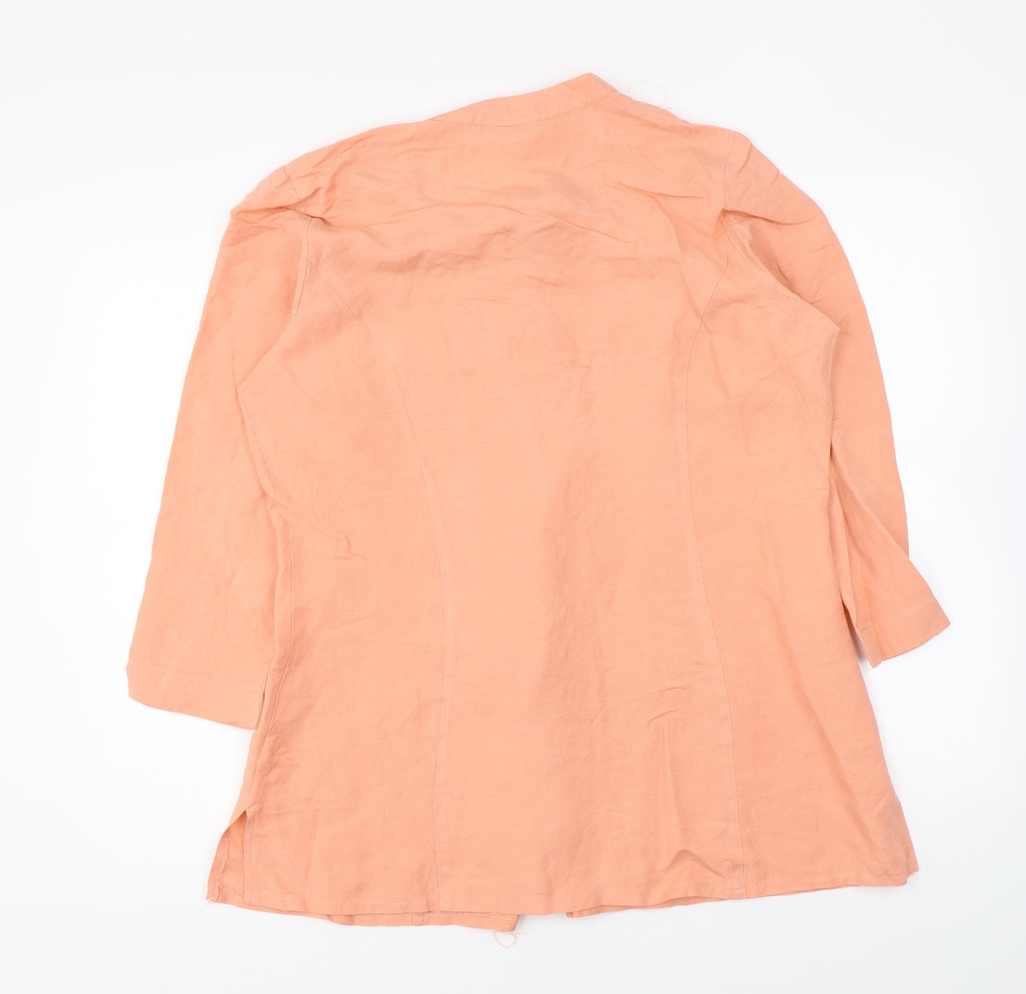 La Boutique Womens Orange Linen Basic Button-Up Size 16 V-Neck