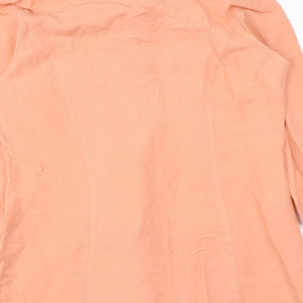 La Boutique Womens Orange Linen Basic Button-Up Size 16 V-Neck