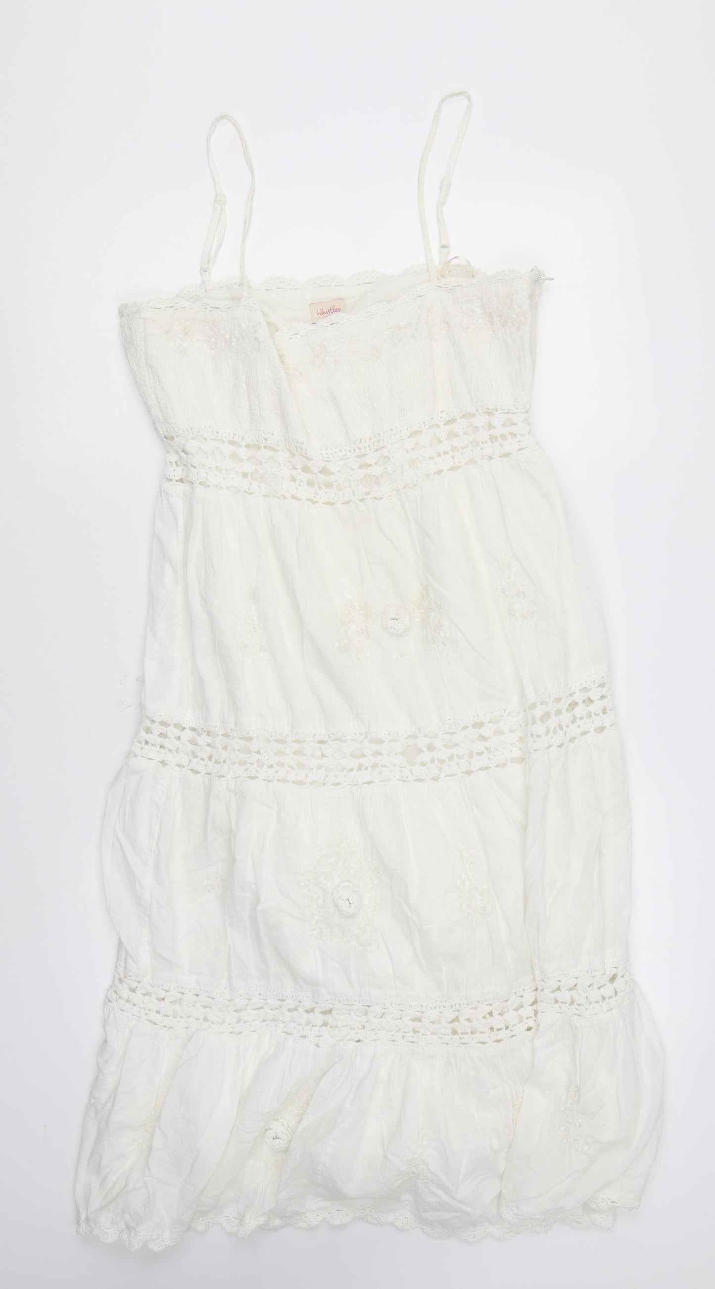 Whistles Womens Ivory Cotton Slip Dress Size 14 Square Neck Zip