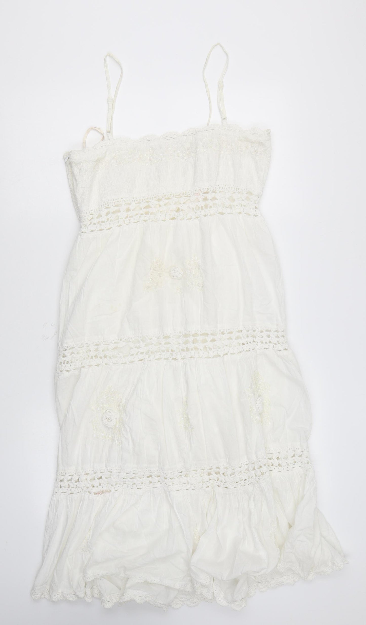 Whistles Womens Ivory Cotton Slip Dress Size 14 Square Neck Zip