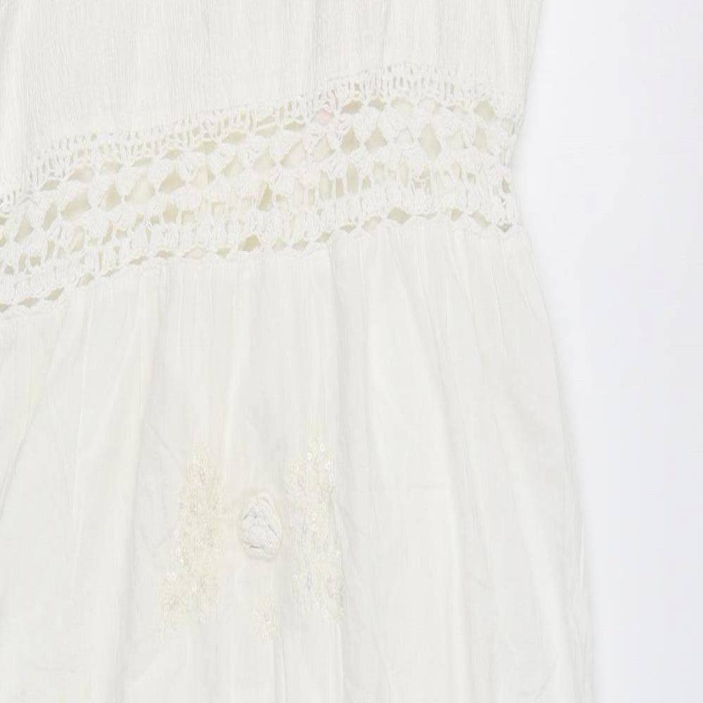 Whistles Womens Ivory Cotton Slip Dress Size 14 Square Neck Zip