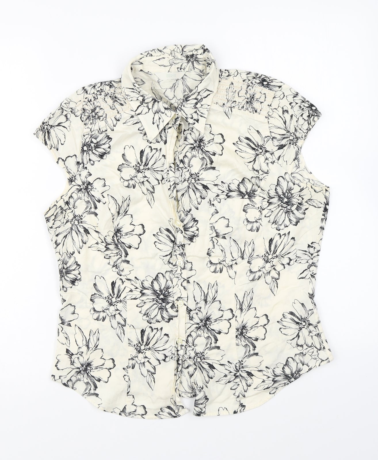 Marks and Spencer Womens Ivory Floral Cotton Basic Button-Up Size 14 Collared