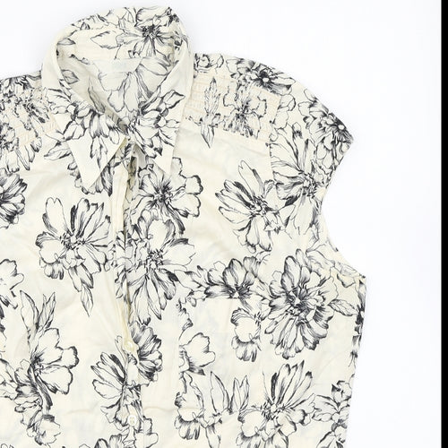 Marks and Spencer Womens Ivory Floral Cotton Basic Button-Up Size 14 Collared