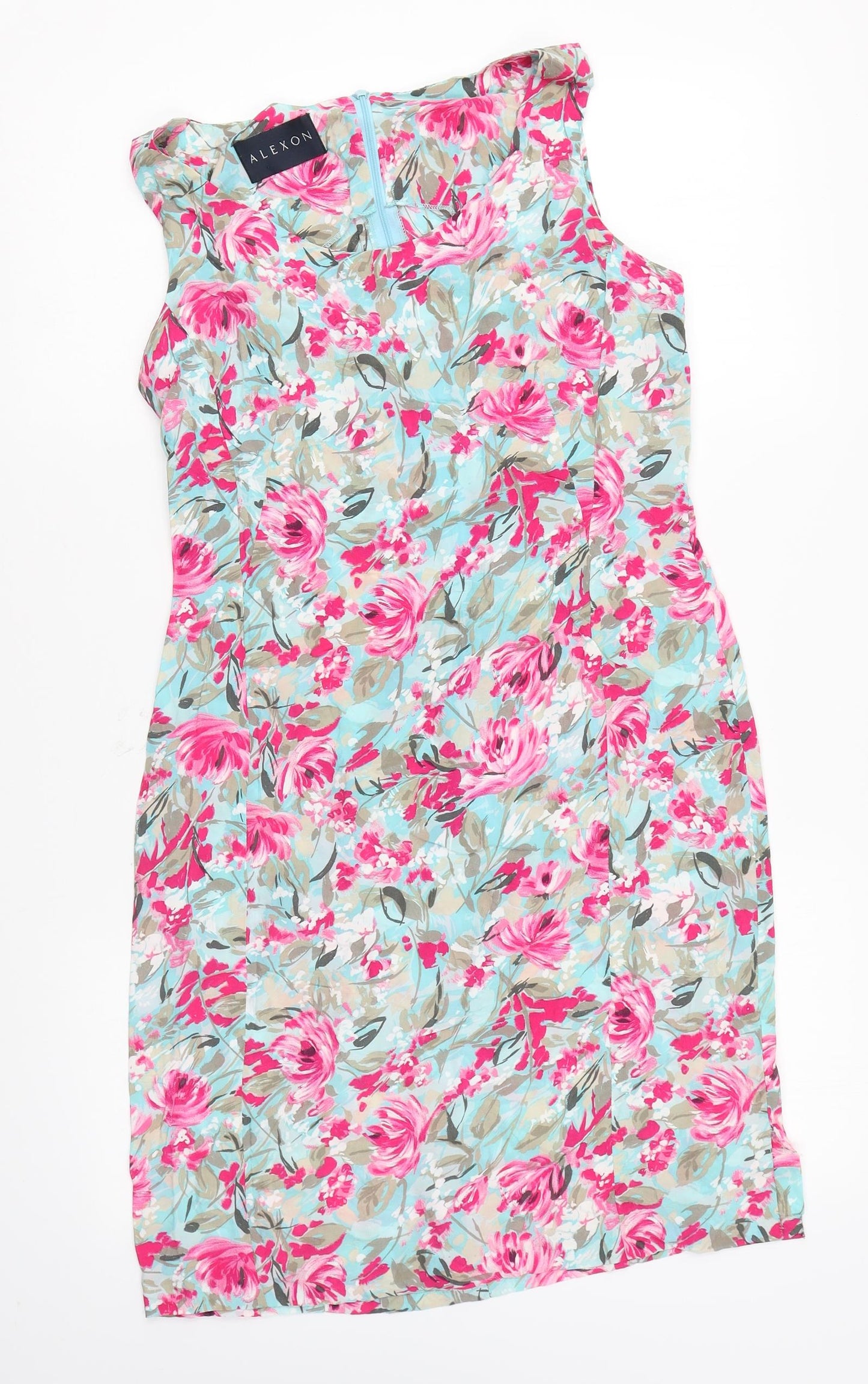 Alexon Womens Multicoloured Floral Cotton Sheath Size 8 Round Neck Zip