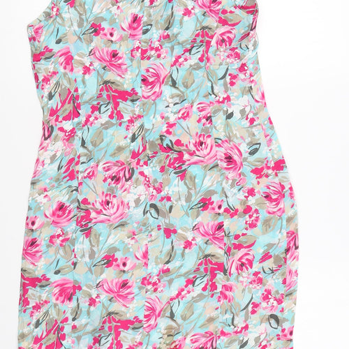 Alexon Womens Multicoloured Floral Cotton Sheath Size 8 Round Neck Zip