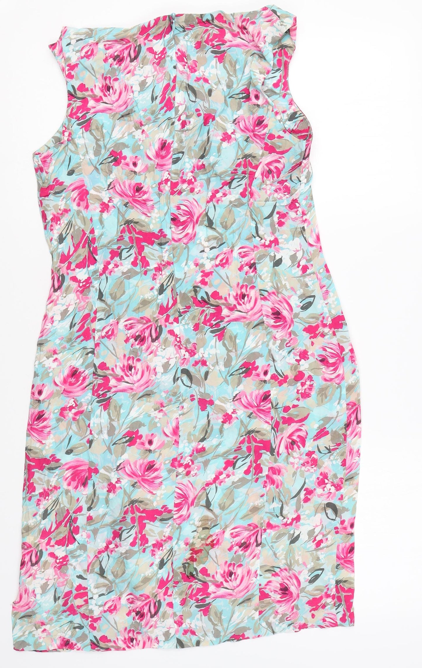 Alexon Womens Multicoloured Floral Cotton Sheath Size 8 Round Neck Zip