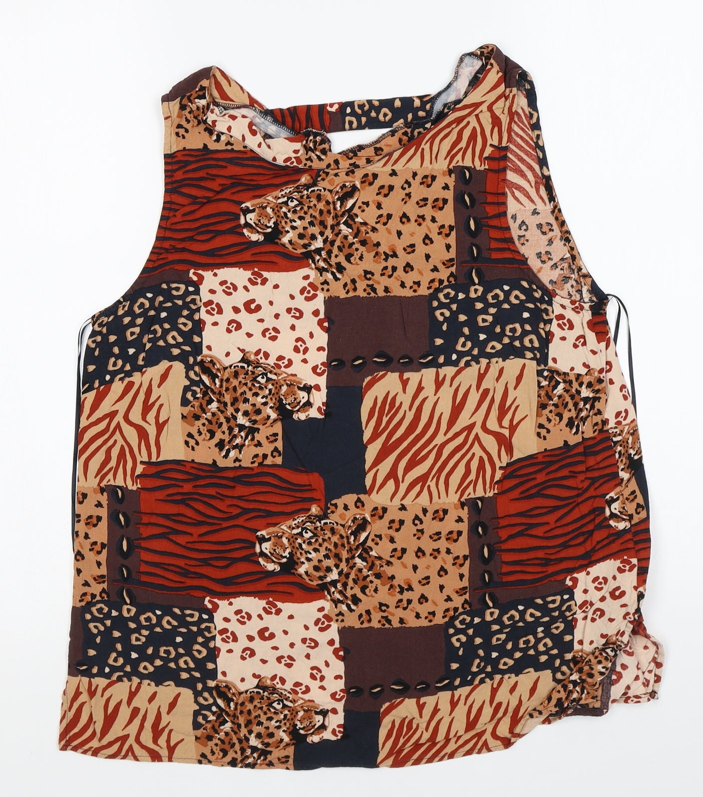 TU Womens Multicoloured Animal Print Viscose Basic Blouse Size 14 Round Neck