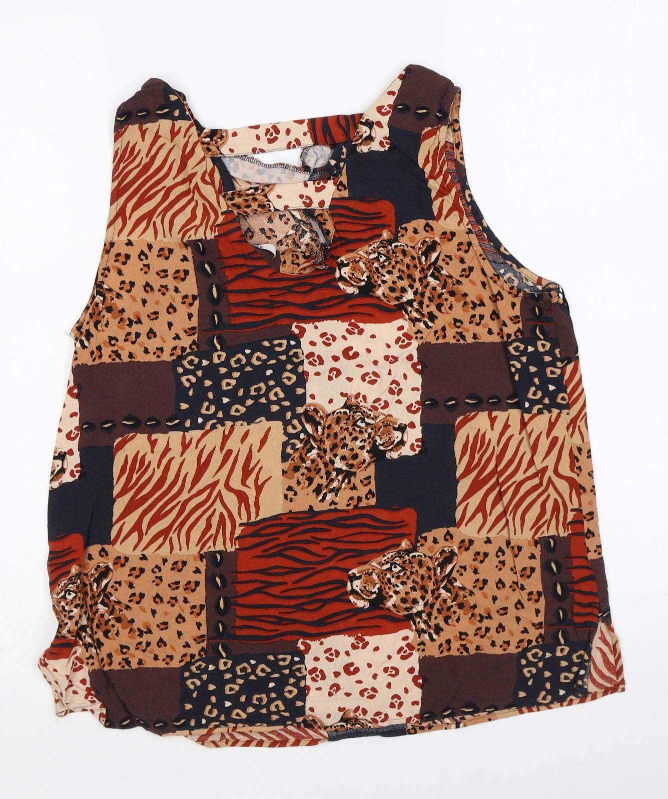 TU Womens Multicoloured Animal Print Viscose Basic Blouse Size 14 Round Neck
