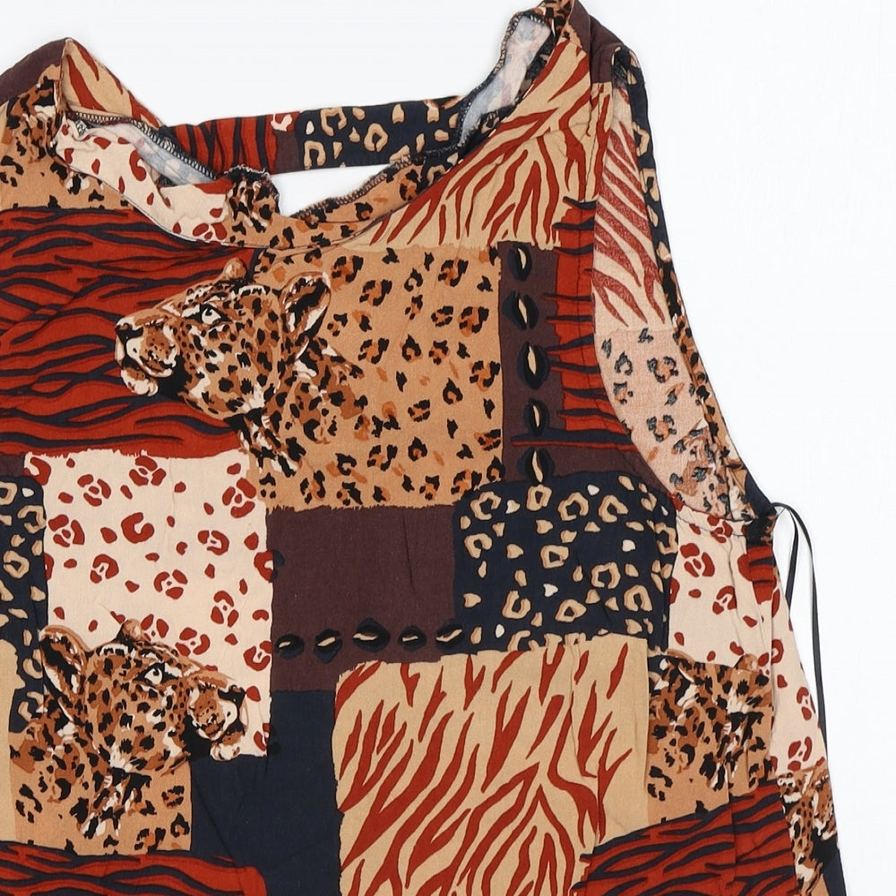 TU Womens Multicoloured Animal Print Viscose Basic Blouse Size 14 Round Neck