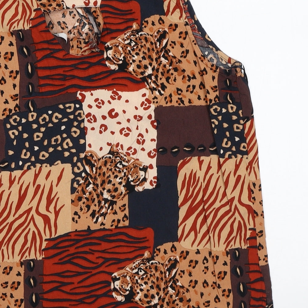 TU Womens Multicoloured Animal Print Viscose Basic Blouse Size 14 Round Neck