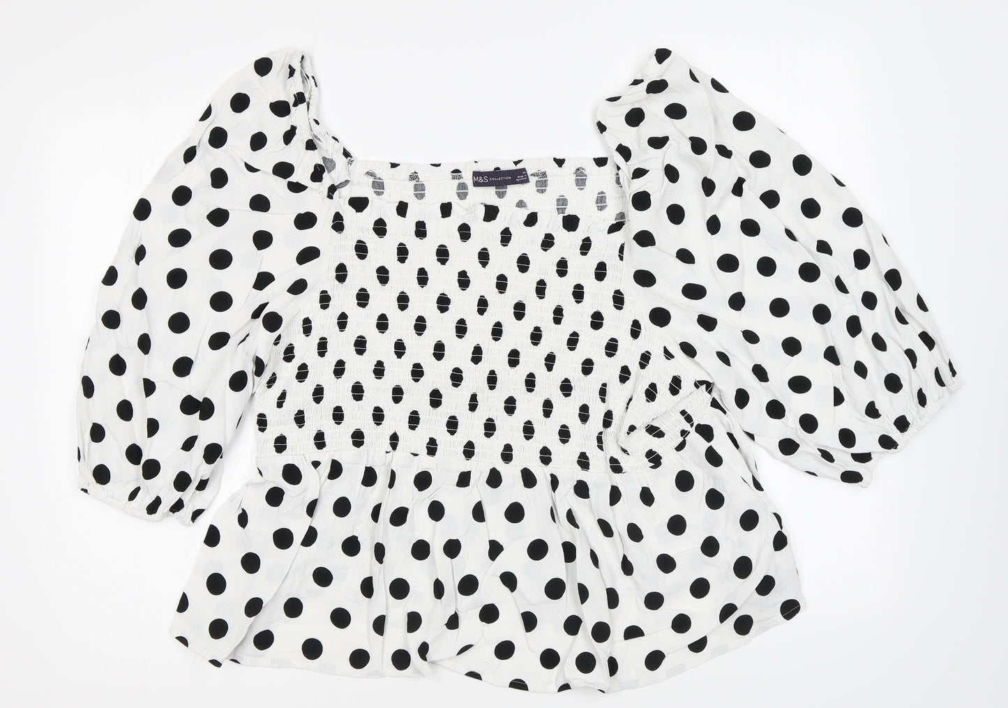 Marks and Spencer Womens White Polka Dot Viscose Basic Blouse Size 24 Square Neck