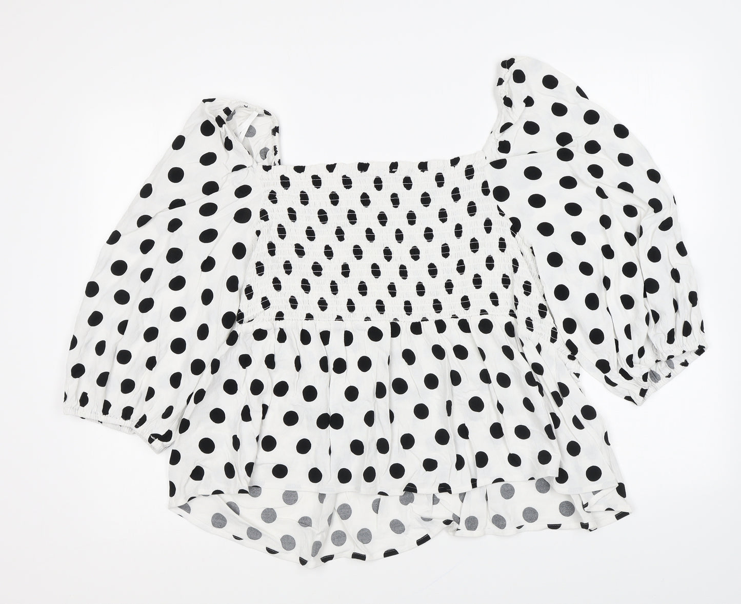 Marks and Spencer Womens White Polka Dot Viscose Basic Blouse Size 24 Square Neck