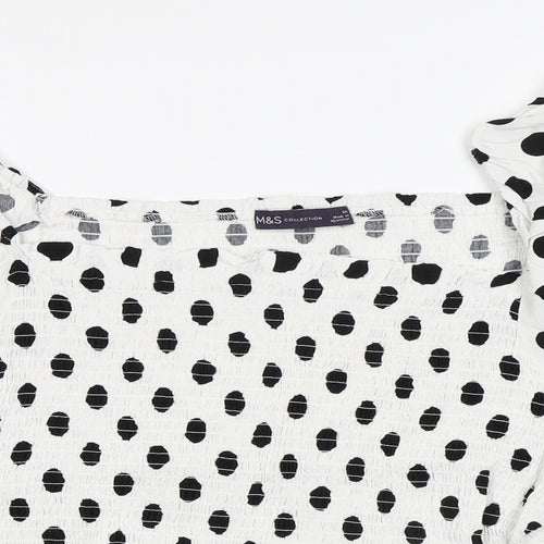 Marks and Spencer Womens White Polka Dot Viscose Basic Blouse Size 24 Square Neck