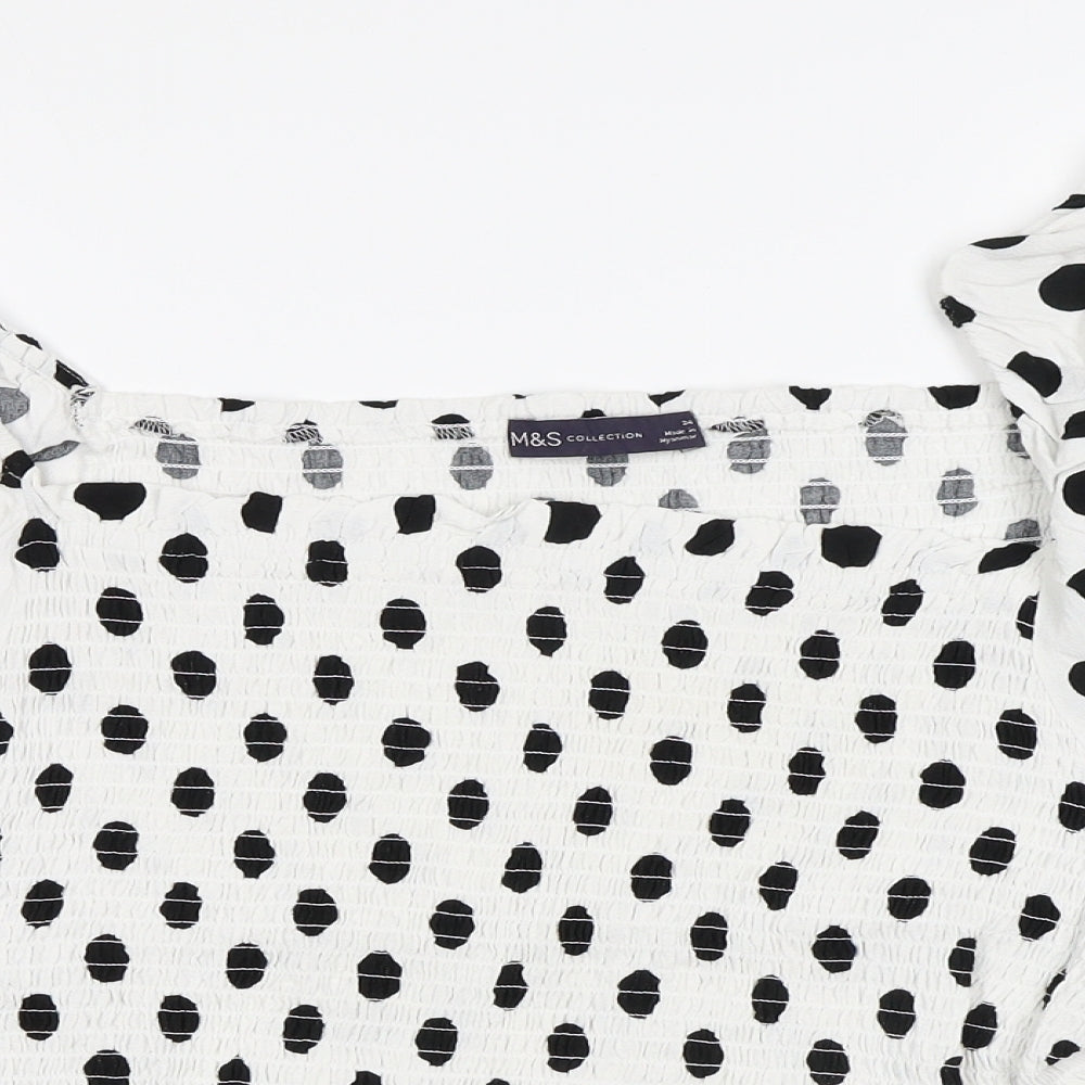 Marks and Spencer Womens White Polka Dot Viscose Basic Blouse Size 24 Square Neck