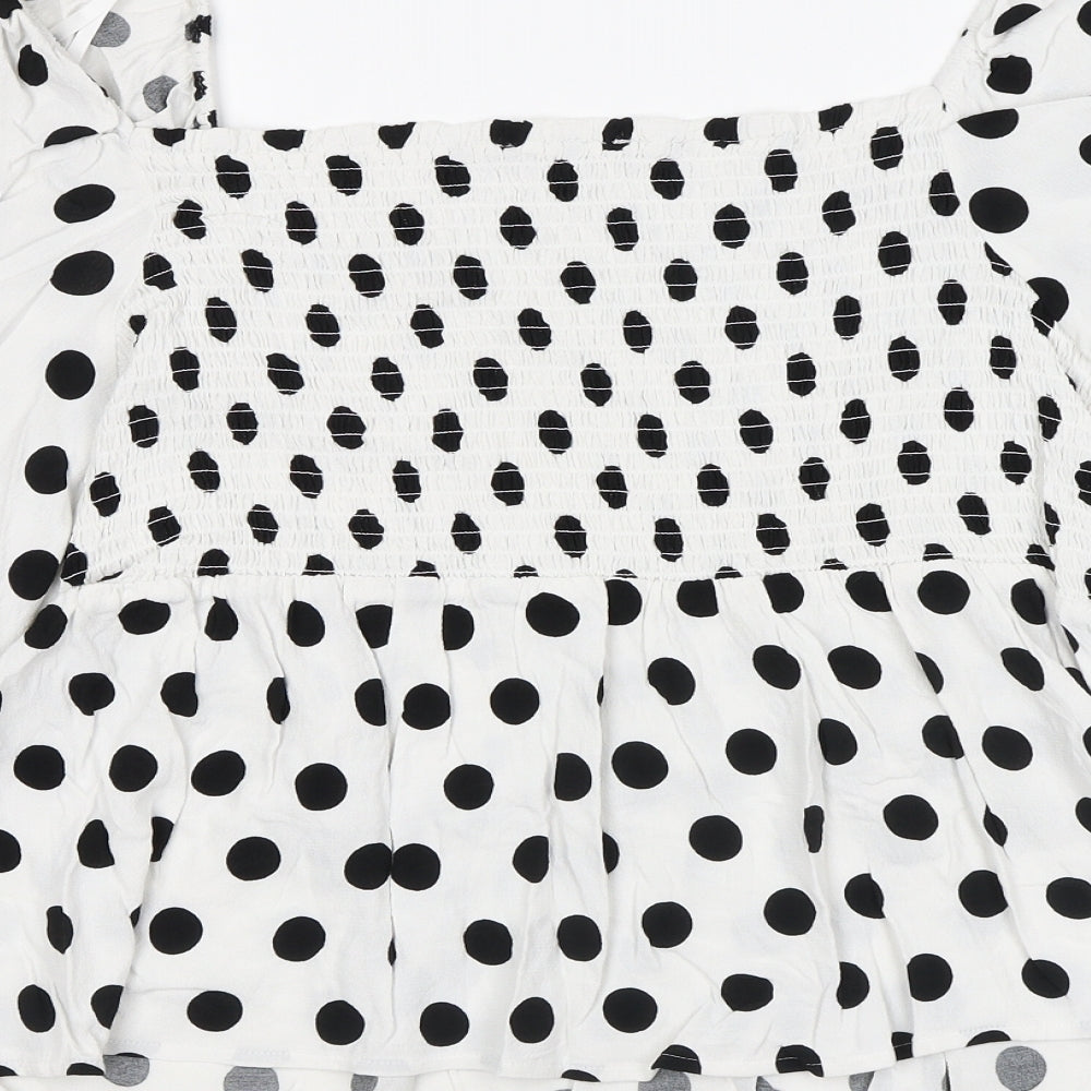 Marks and Spencer Womens White Polka Dot Viscose Basic Blouse Size 24 Square Neck
