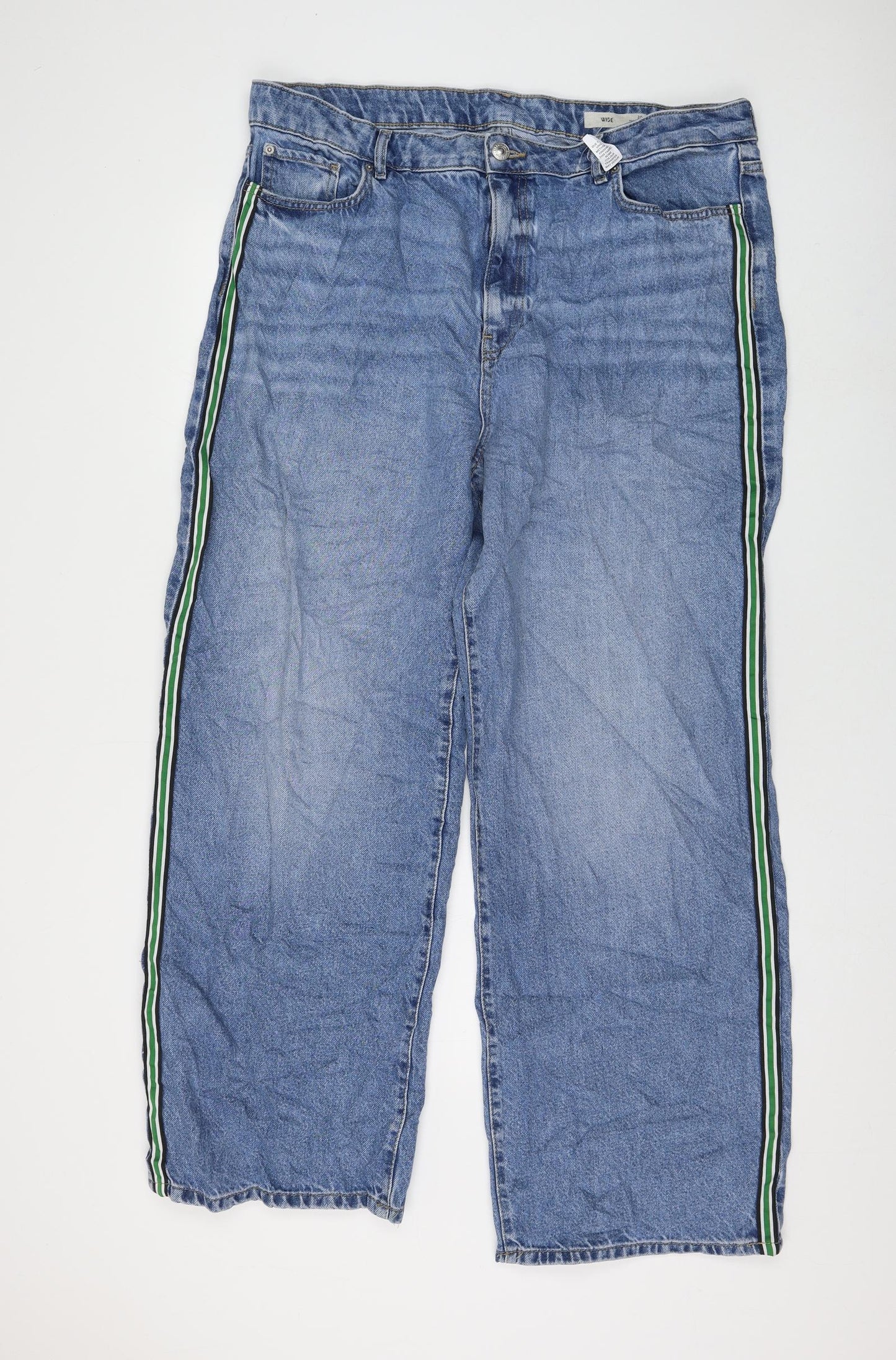 Marks and Spencer Womens Blue Cotton Wide-Leg Jeans Size 20 L30 in Regular Zip
