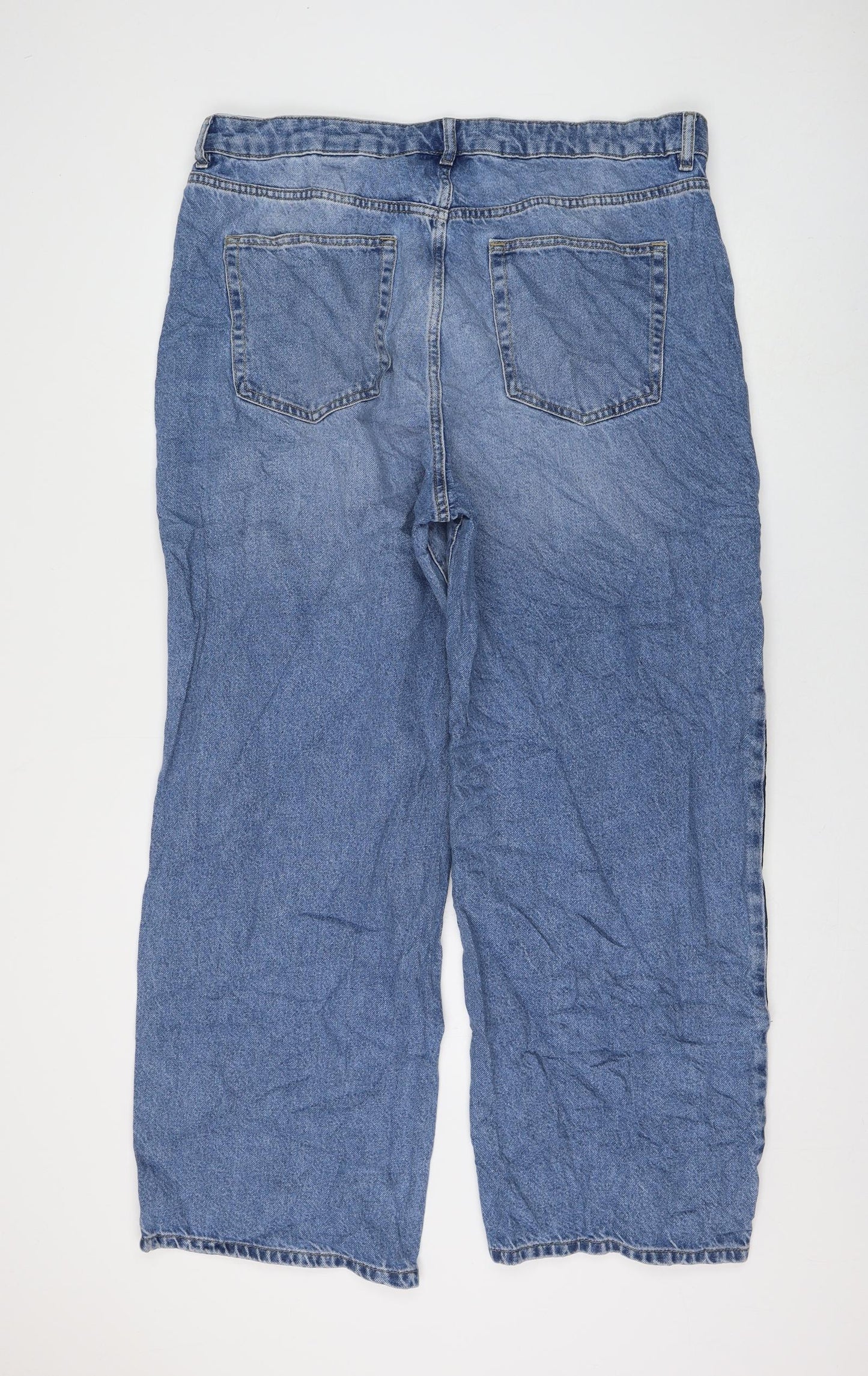 Marks and Spencer Womens Blue Cotton Wide-Leg Jeans Size 20 L30 in Regular Zip