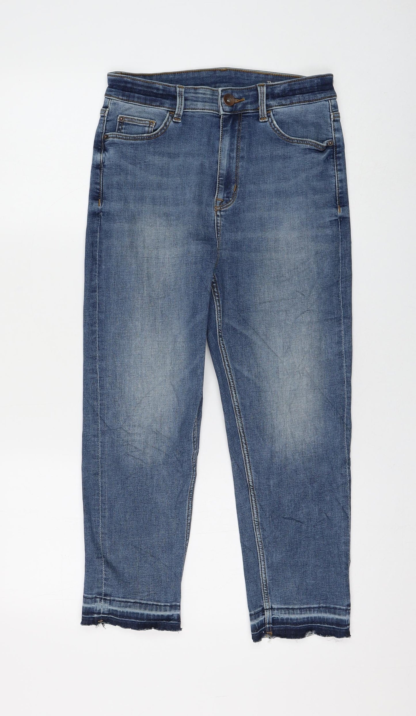 Marks and Spencer Womens Blue Cotton Cropped Jeans Size 10 L23 in Regular Zip