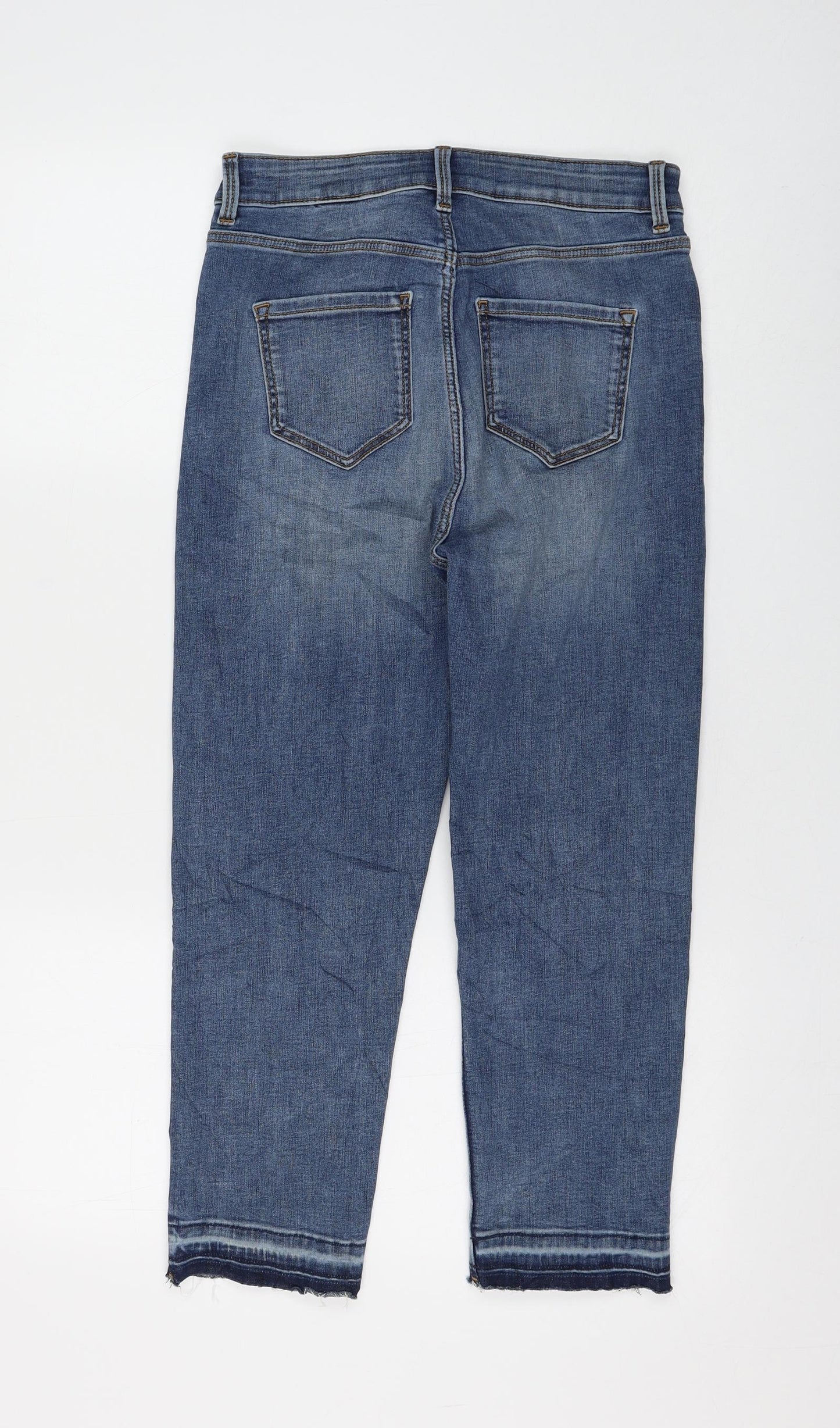 Marks and Spencer Womens Blue Cotton Cropped Jeans Size 10 L23 in Regular Zip