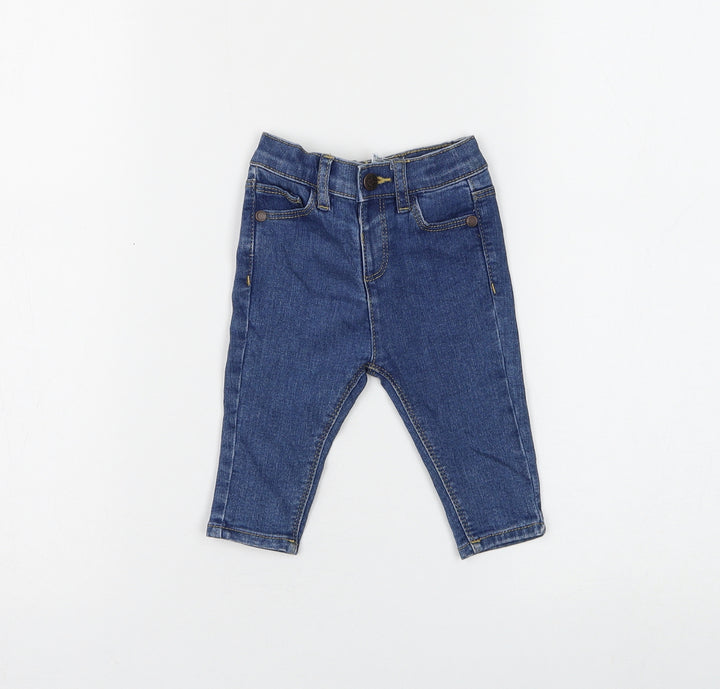 Marks and Spencer Girls Blue Cotton Capri Jeans Size 3-6 Months Button