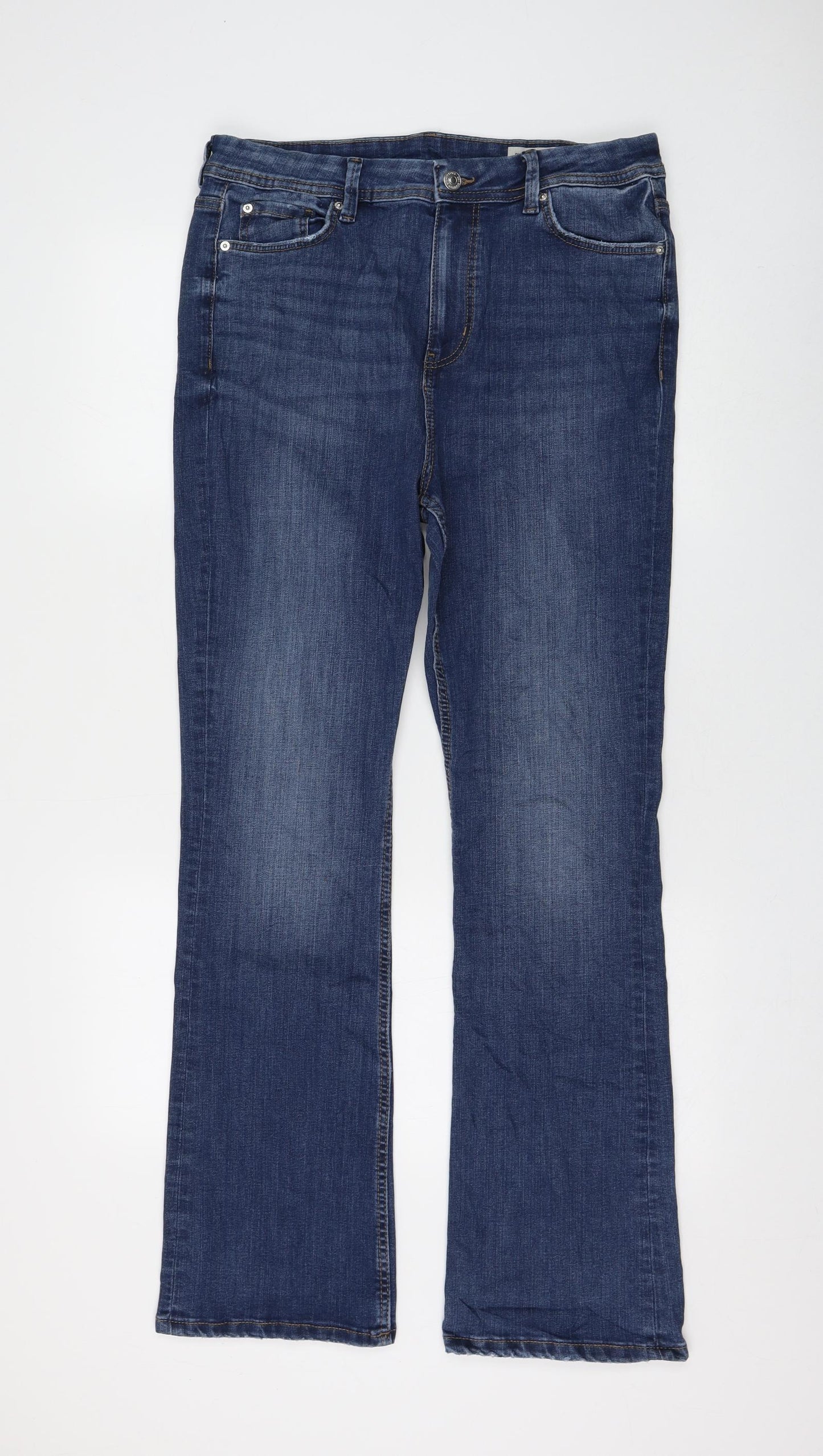 Marks and Spencer Womens Blue Cotton Flared Jeans Size 14 L30 in Regular Zip