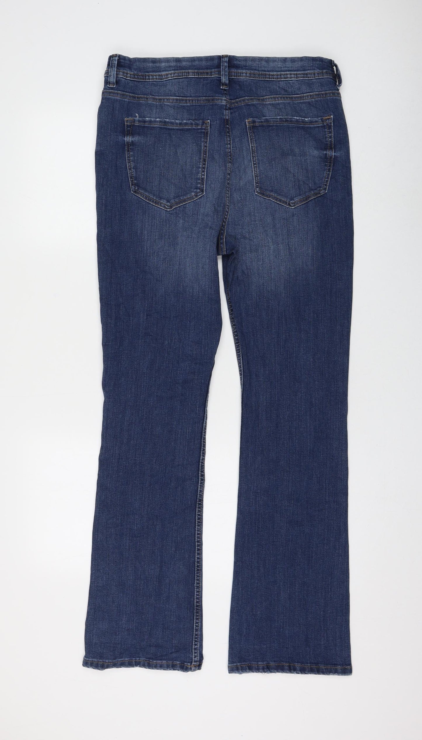 Marks and Spencer Womens Blue Cotton Flared Jeans Size 14 L30 in Regular Zip