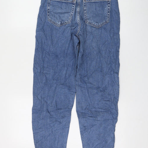Marks and Spencer Womens Blue Cotton Mom Jeans Size 6 L25 in Regular Zip