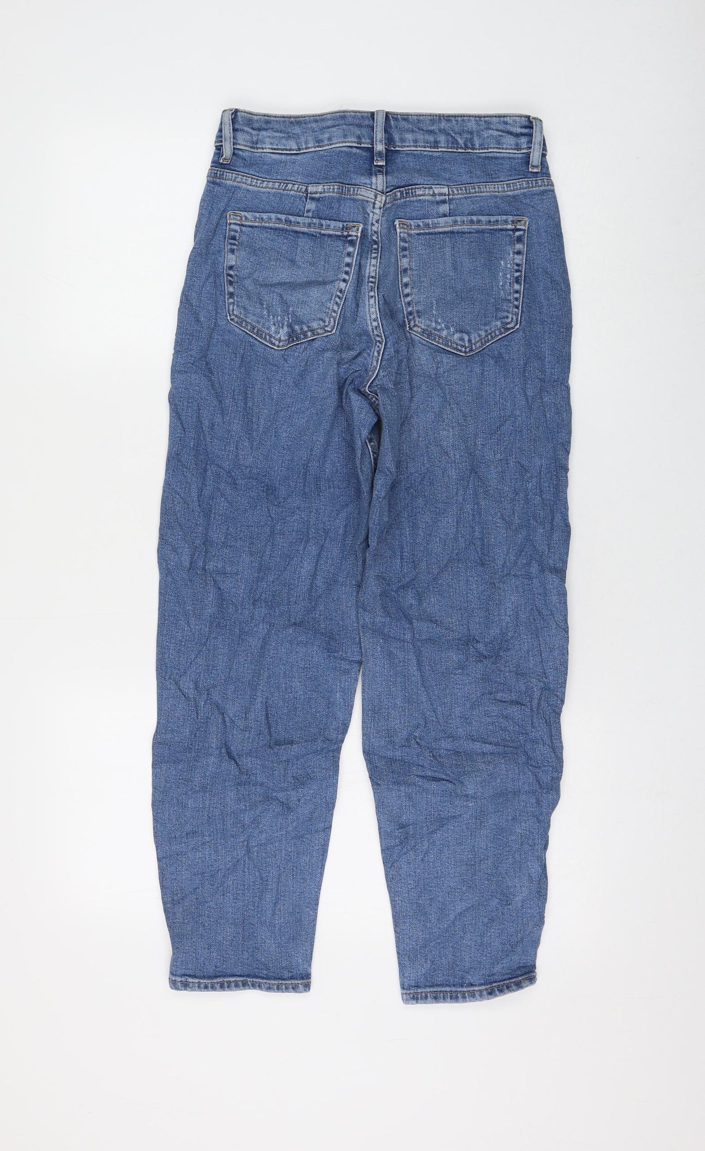 Marks and Spencer Womens Blue Cotton Mom Jeans Size 6 L25 in Regular Zip