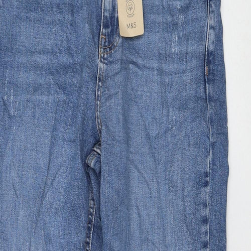 Marks and Spencer Womens Blue Cotton Mom Jeans Size 6 L25 in Regular Zip