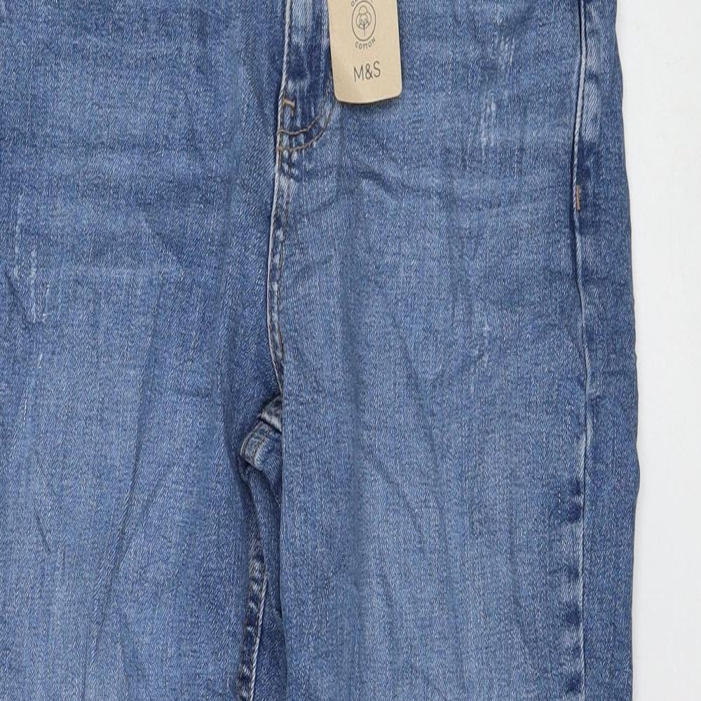Marks and Spencer Womens Blue Cotton Mom Jeans Size 6 L25 in Regular Zip