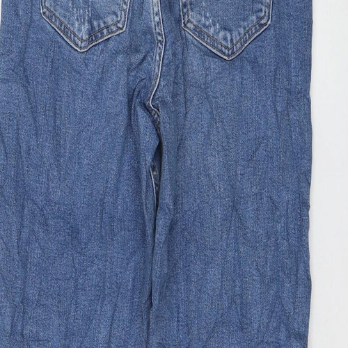 Marks and Spencer Womens Blue Cotton Mom Jeans Size 6 L25 in Regular Zip