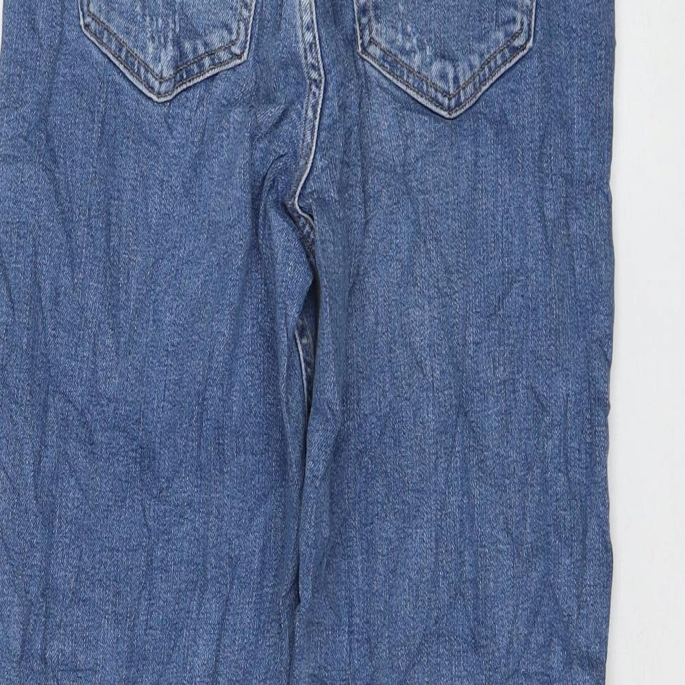 Marks and Spencer Womens Blue Cotton Mom Jeans Size 6 L25 in Regular Zip