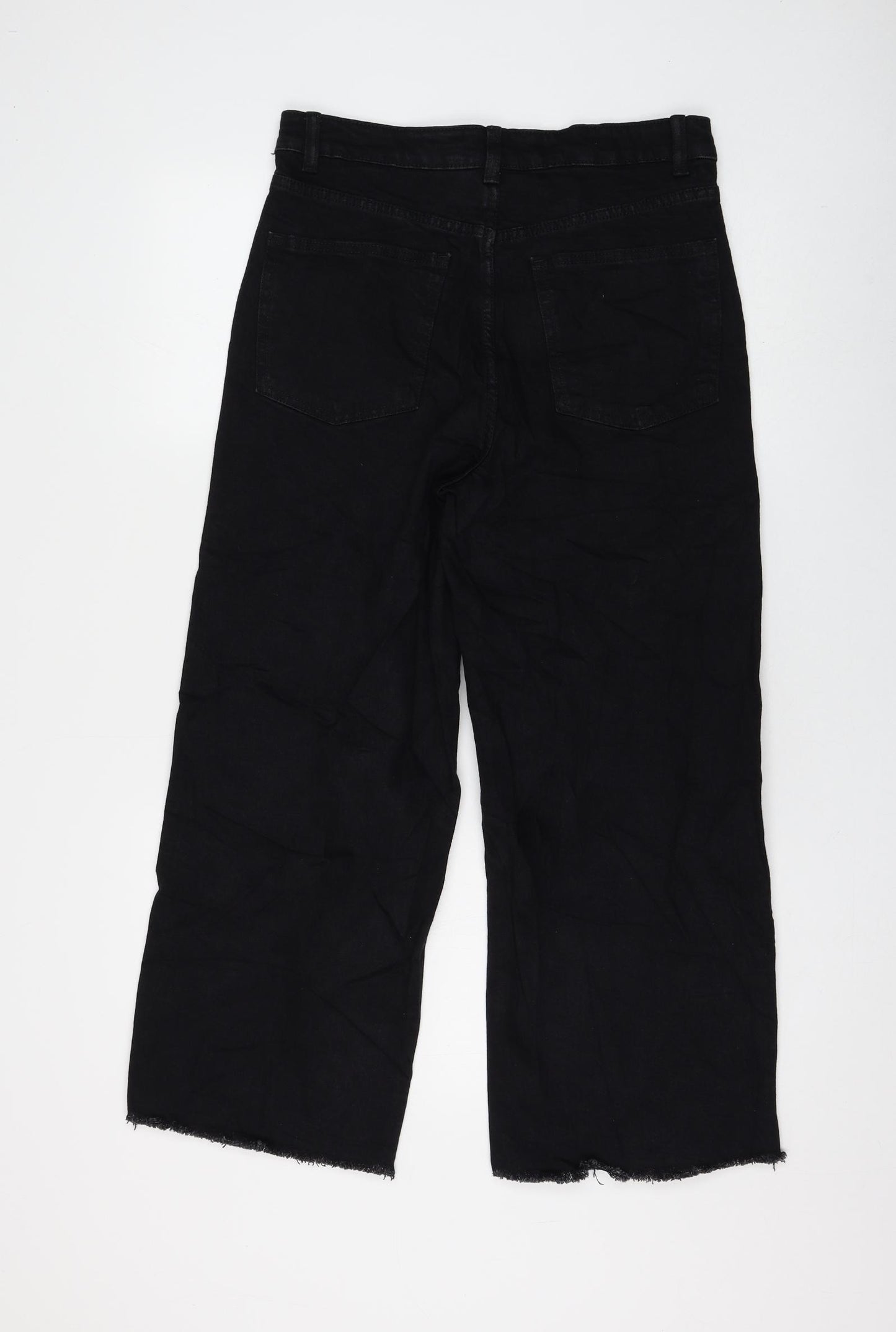 Marks and Spencer Womens Black Polyester Wide-Leg Jeans Size 12 L25 in Regular Zip - Cropped