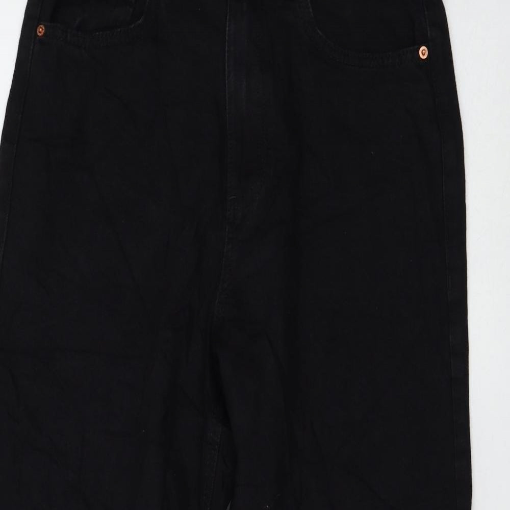 Marks and Spencer Womens Black Polyester Wide-Leg Jeans Size 12 L25 in Regular Zip - Cropped