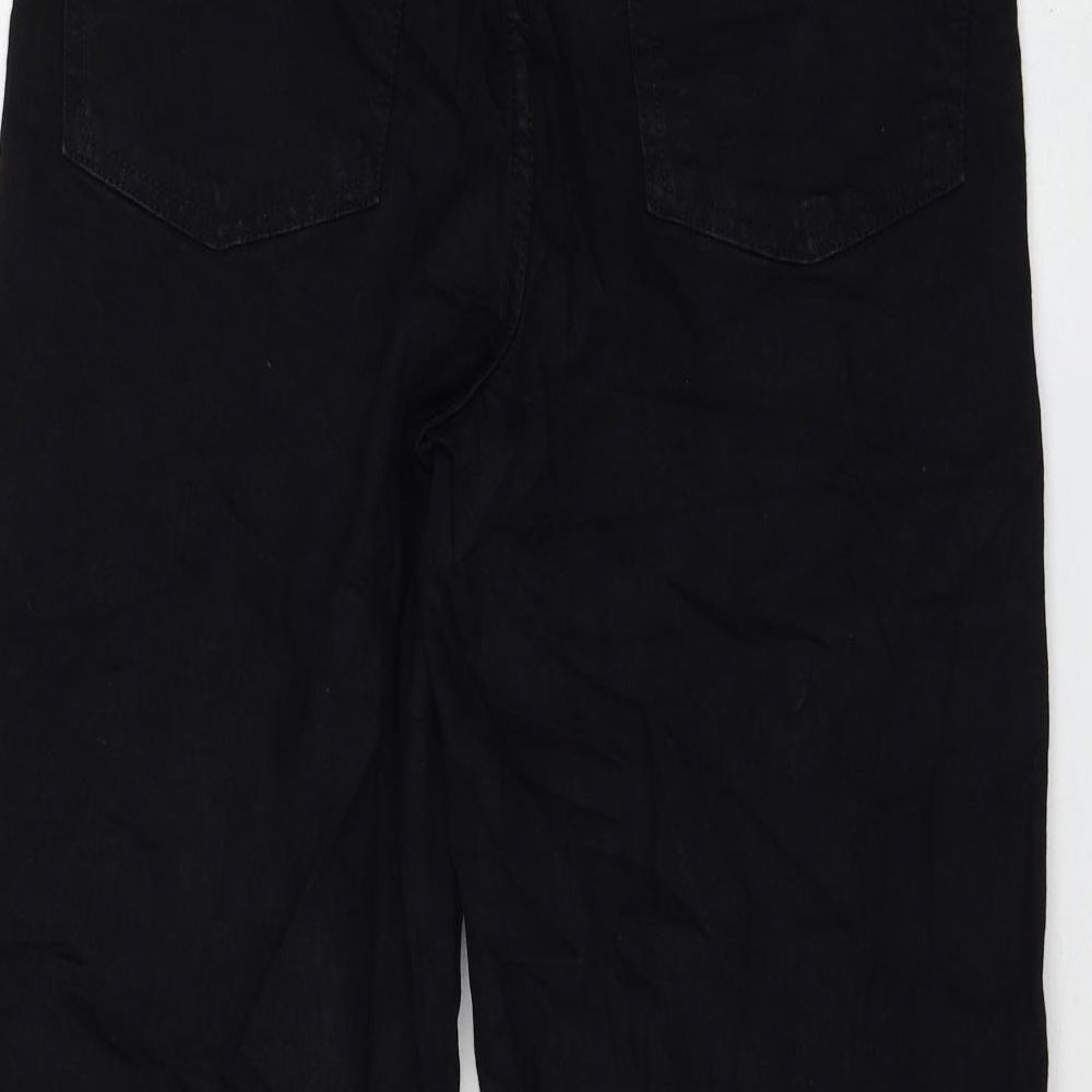 Marks and Spencer Womens Black Polyester Wide-Leg Jeans Size 12 L25 in Regular Zip - Cropped